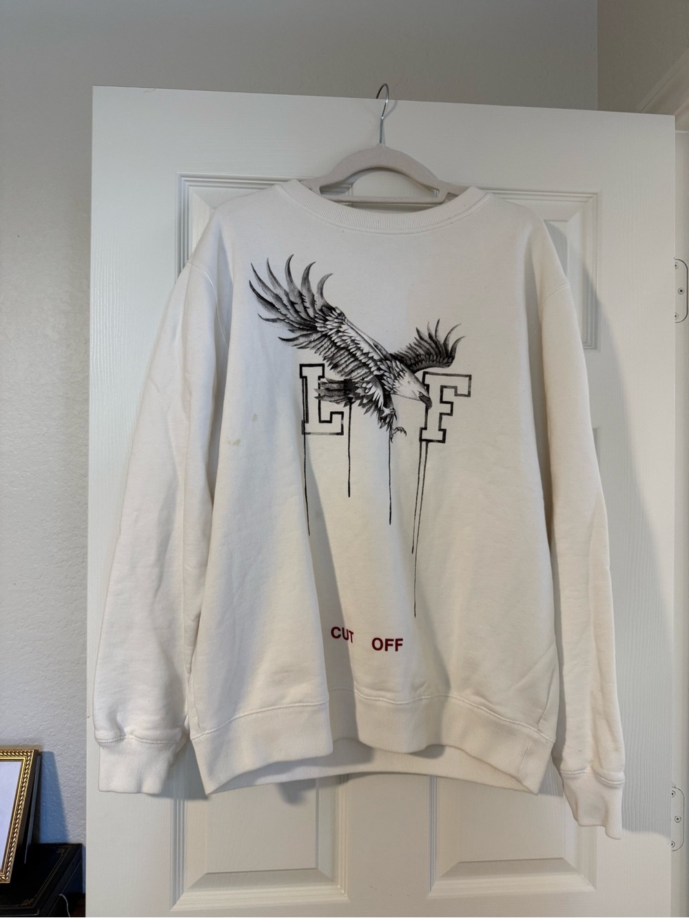 Off-White White Crewneck with Black Eagle Graphic